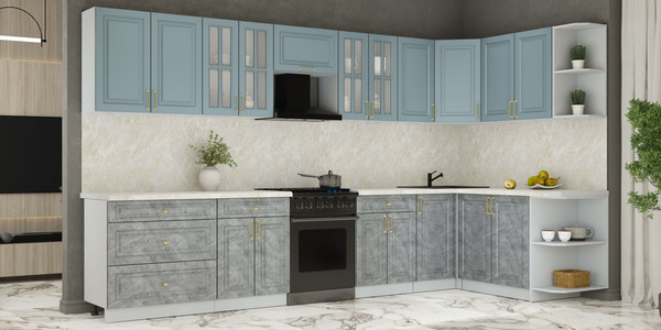 Изображение товара Кухонный гарнитур Интерлиния Мила Шато 1.7x3.6 PR (океан/керамика/опал светлый)