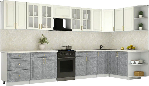 Изображение товара Кухонный гарнитур Интерлиния Мила Шато 1.7x3.8 PR (белый/керамика/опал светлый)