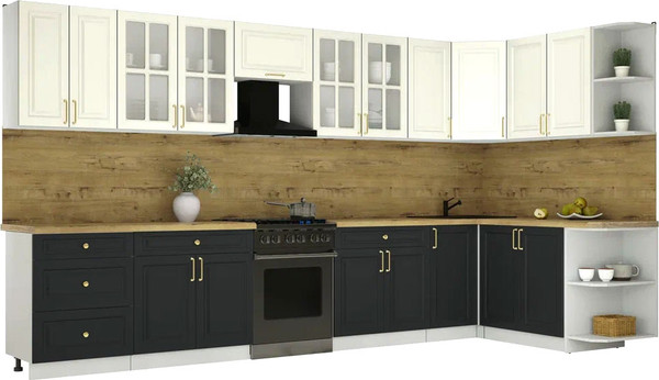 Изображение товара Кухонный гарнитур Интерлиния Мила Шато 1.7x3.8 PR (белый/черный/дуб бунратти)