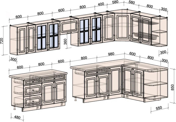 Изображение товара Кухонный гарнитур Интерлиния Мила Шато 1.7x3.8 PR (белый/черный/дуб бунратти)