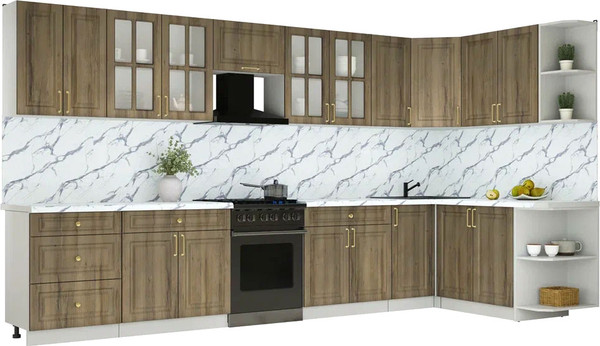 Изображение товара Кухонный гарнитур Интерлиния Мила Шато 1.7x3.8 PR (дуб вотан/дуб вотан/белый гранит)