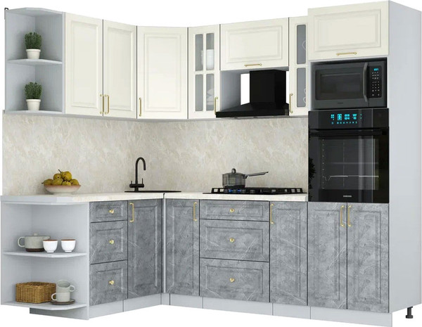 Изображение товара Кухонный гарнитур Интерлиния Мила Шато 1.68x2.4 ВТ LV (белый/керамика/опал светлый)