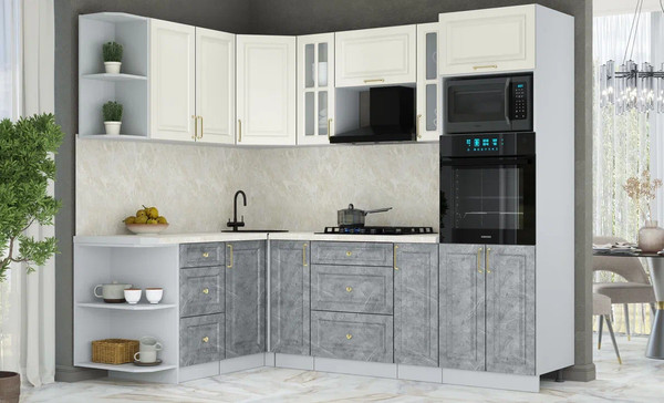 Изображение товара Кухонный гарнитур Интерлиния Мила Шато 1.68x2.4 ВТ LV (белый/керамика/опал светлый)