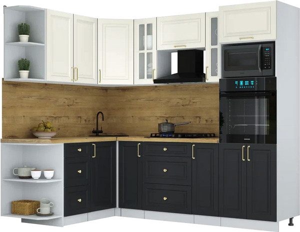 Изображение товара Кухонный гарнитур Интерлиния Мила Шато 1.68x2.4 ВТ LV (белый/черный/дуб бунратти)