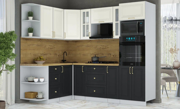 Изображение товара Кухонный гарнитур Интерлиния Мила Шато 1.68x2.4 ВТ LV (белый/черный/дуб бунратти)