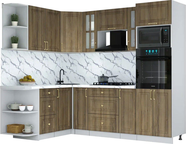 Изображение товара Кухонный гарнитур Интерлиния Мила Шато 1.68x2.4 ВТ LV (дуб вотан/дуб вотан/белый гранит)