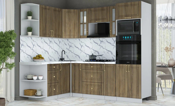 Изображение товара Кухонный гарнитур Интерлиния Мила Шато 1.68x2.4 ВТ LV (дуб вотан/дуб вотан/белый гранит)