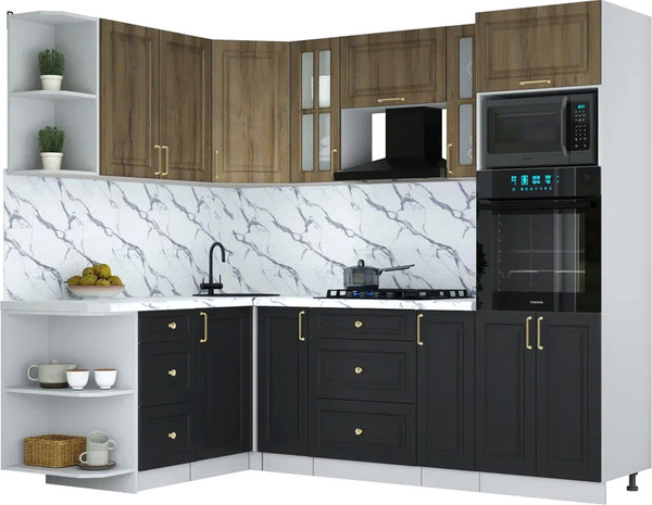 Изображение товара Кухонный гарнитур Интерлиния Мила Шато 1.68x2.4 ВТ LV (дуб вотан/черный/белый гранит)