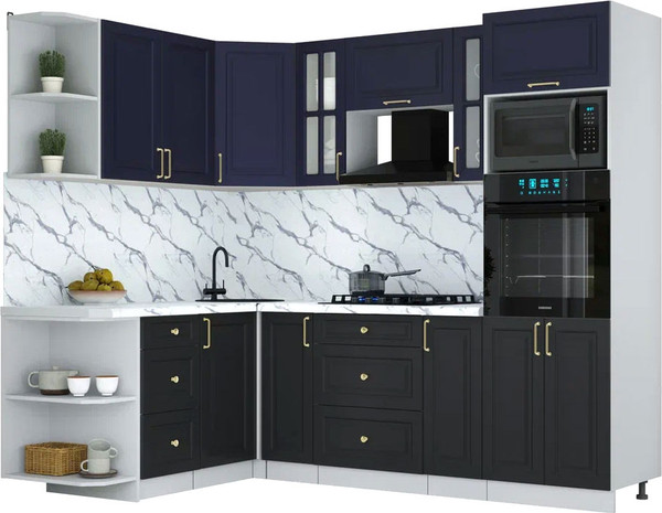 Изображение товара Кухонный гарнитур Интерлиния Мила Шато 1.68x2.4 ВТ LV (индиго/черный/белый гранит)