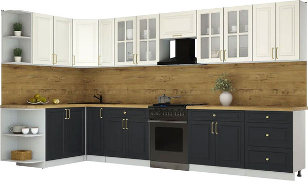 Изображение товара Кухонный гарнитур Интерлиния Мила Шато 1.7x3.7 LV (белый/черный/дуб бунратти)