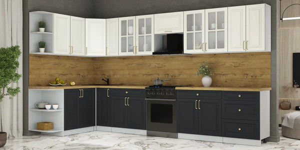 Изображение товара Кухонный гарнитур Интерлиния Мила Шато 1.7x3.7 LV (белый/черный/дуб бунратти)