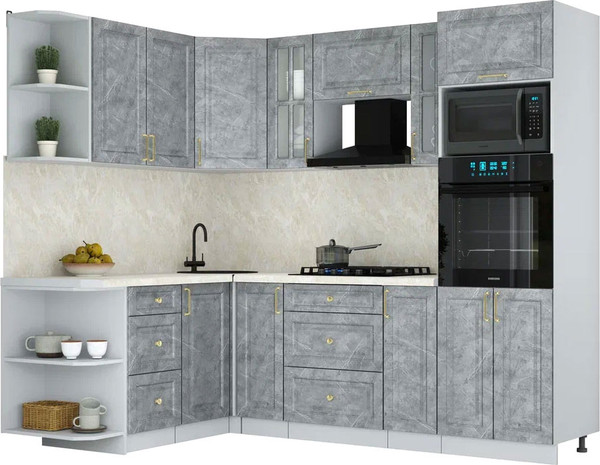 Изображение товара Кухонный гарнитур Интерлиния Мила Шато 1.68x2.4 ВТ LV (керамика/керамика/опал светлый)