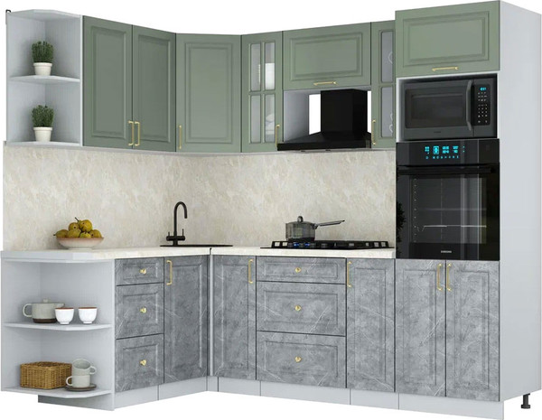 Изображение товара Кухонный гарнитур Интерлиния Мила Шато 1.68x2.4 ВТ LV (мята/керамика/опал светлый)