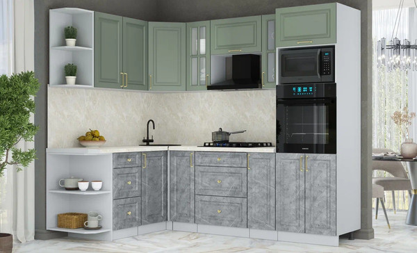 Изображение товара Кухонный гарнитур Интерлиния Мила Шато 1.68x2.4 ВТ LV (мята/керамика/опал светлый)