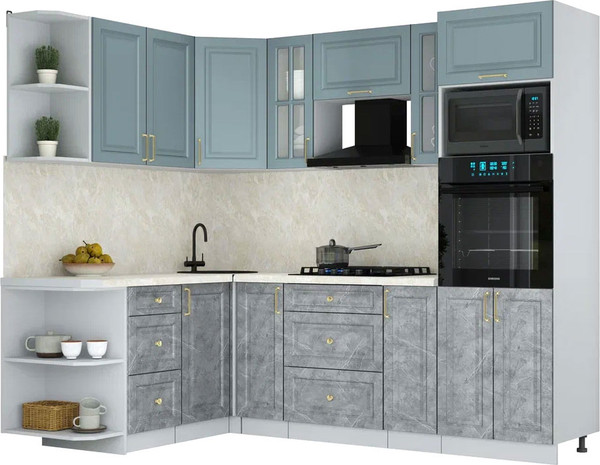 Изображение товара Кухонный гарнитур Интерлиния Мила Шато 1.68x2.4 ВТ LV (океан/керамика/опал светлый)