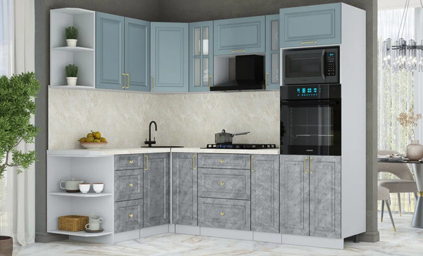 Изображение товара Кухонный гарнитур Интерлиния Мила Шато 1.68x2.4 ВТ LV (океан/керамика/опал светлый)