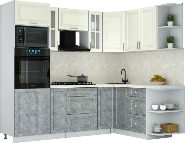 Изображение товара Кухонный гарнитур Интерлиния Мила Шато 1.68x2.4 ВТ PR (белый/керамика/опал светлый)