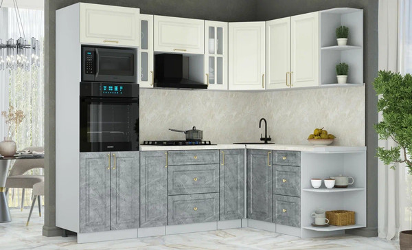 Изображение товара Кухонный гарнитур Интерлиния Мила Шато 1.68x2.4 ВТ PR (белый/керамика/опал светлый)