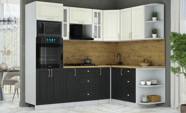 Изображение товара Кухонный гарнитур Интерлиния Мила Шато 1.68x2.4 ВТ PR (белый/черный/дуб бунратти)