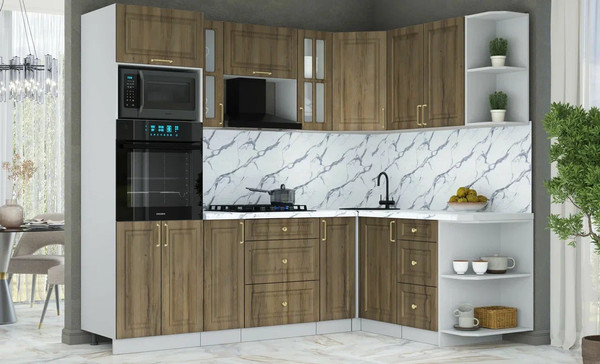 Изображение товара Кухонный гарнитур Интерлиния Мила Шато 1.68x2.4 ВТ PR (дуб вотан/дуб вотан/белый гранит)