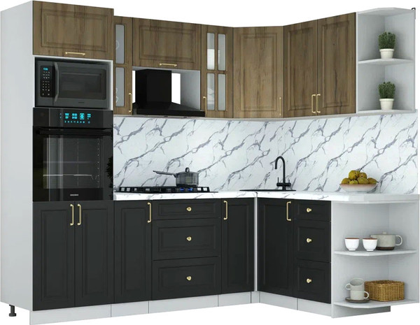 Изображение товара Кухонный гарнитур Интерлиния Мила Шато 1.68x2.4 ВТ PR (дуб вотан/черный/белый гранит)