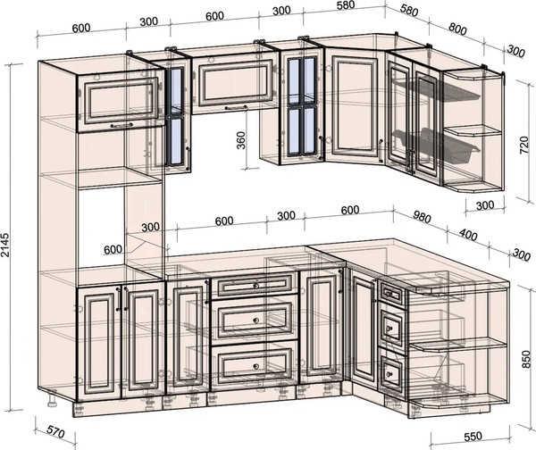 Изображение товара Кухонный гарнитур Интерлиния Мила Шато 1.68x2.4 ВТ PR (дуб вотан/черный/белый гранит)