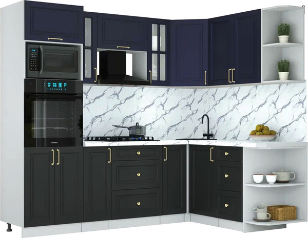 Изображение товара Кухонный гарнитур Интерлиния Мила Шато 1.68x2.4 ВТ PR (индиго/черный/белый гранит)