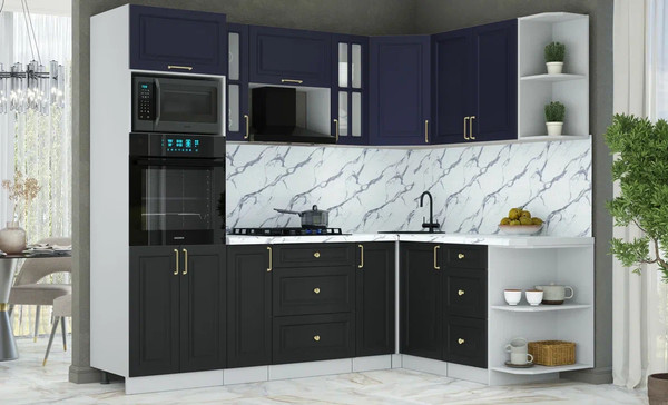 Изображение товара Кухонный гарнитур Интерлиния Мила Шато 1.68x2.4 ВТ PR (индиго/черный/белый гранит)