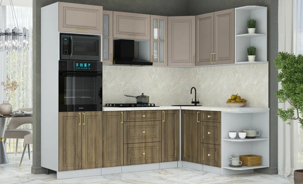 Изображение товара Кухонный гарнитур Интерлиния Мила Шато 1.68x2.4 ВТ PR (луна/дуб вотан/опал светлый)