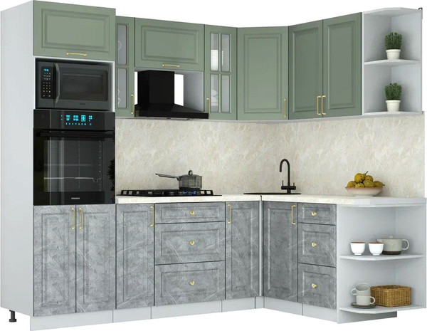 Изображение товара Кухонный гарнитур Интерлиния Мила Шато 1.68x2.4 ВТ PR (мята/керамика/опал светлый)