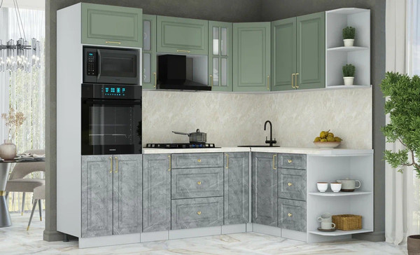 Изображение товара Кухонный гарнитур Интерлиния Мила Шато 1.68x2.4 ВТ PR (мята/керамика/опал светлый)