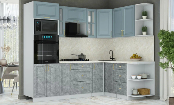 Изображение товара Кухонный гарнитур Интерлиния Мила Шато 1.68x2.4 ВТ PR (океан/керамика/опал светлый)