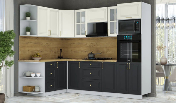 Изображение товара Кухонный гарнитур Интерлиния Мила Шато 1.68x2.6 ВТ LV (белый/черный/дуб бунратти)