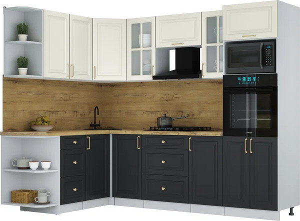 Изображение товара Кухонный гарнитур Интерлиния Мила Шато 1.68x2.6 ВТ LV (белый/черный/дуб бунратти)