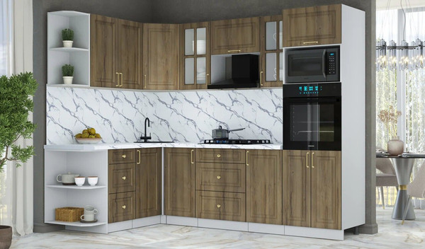 Изображение товара Кухонный гарнитур Интерлиния Мила Шато 1.68x2.6 ВТ LV (дуб вотан/дуб вотан/белый гранит)