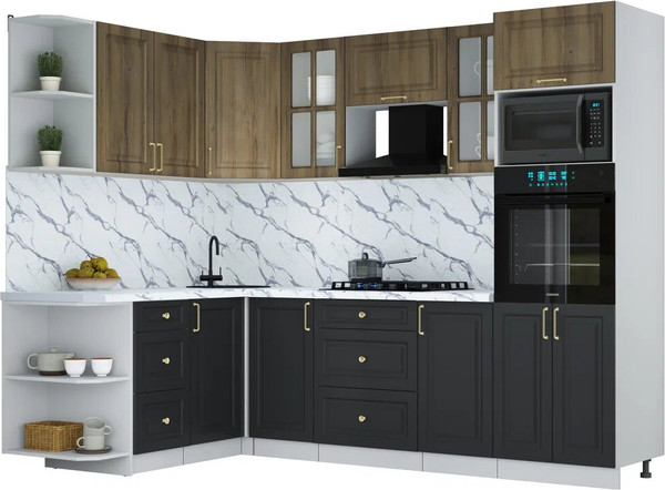 Изображение товара Кухонный гарнитур Интерлиния Мила Шато 1.68x2.6 ВТ LV (дуб вотан/черный/белый гранит)