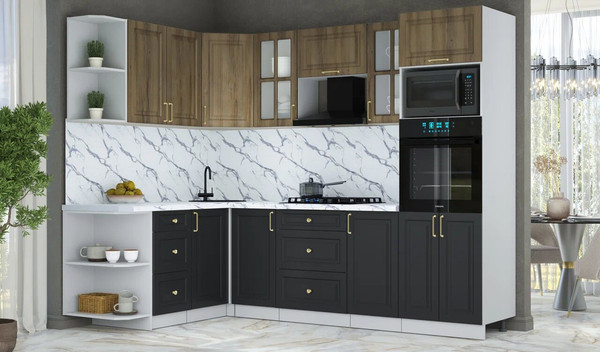 Изображение товара Кухонный гарнитур Интерлиния Мила Шато 1.68x2.6 ВТ LV (дуб вотан/черный/белый гранит)