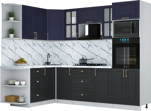 Изображение товара Кухонный гарнитур Интерлиния Мила Шато 1.68x2.6 ВТ LV (индиго/черный/белый гранит)