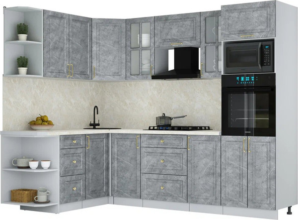 Изображение товара Кухонный гарнитур Интерлиния Мила Шато 1.68x2.6 ВТ LV (керамика/керамика/опал светлый)