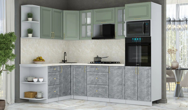 Изображение товара Кухонный гарнитур Интерлиния Мила Шато 1.68x2.6 ВТ LV (мята/керамика/опал светлый)