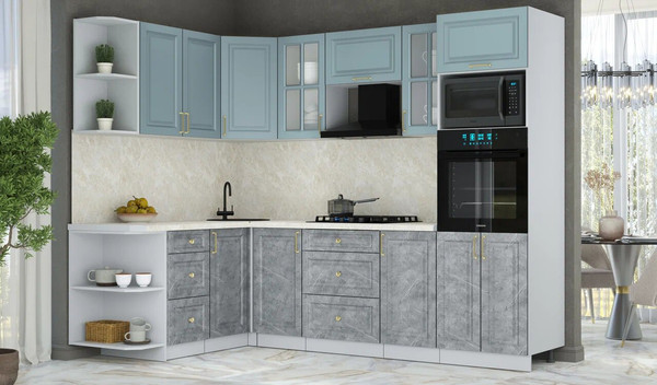 Изображение товара Кухонный гарнитур Интерлиния Мила Шато 1.68x2.6 ВТ LV (океан/керамика/опал светлый)