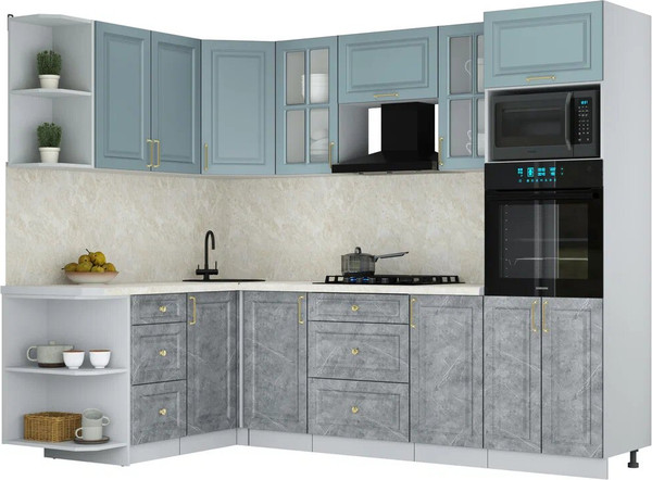 Изображение товара Кухонный гарнитур Интерлиния Мила Шато 1.68x2.6 ВТ LV (океан/керамика/опал светлый)