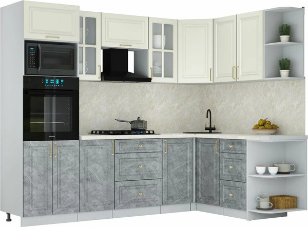 Изображение товара Кухонный гарнитур Интерлиния Мила Шато 1.68x2.6 ВТ PR (белый/керамика/опал светлый)