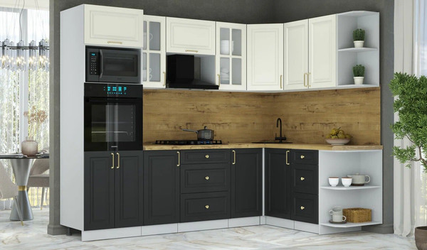 Изображение товара Кухонный гарнитур Интерлиния Мила Шато 1.68x2.6 ВТ PR (белый/черный/дуб бунратти)