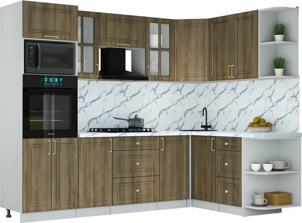 Изображение товара Кухонный гарнитур Интерлиния Мила Шато 1.68x2.6 ВТ PR (дуб вотан/дуб вотан/белый гранит)