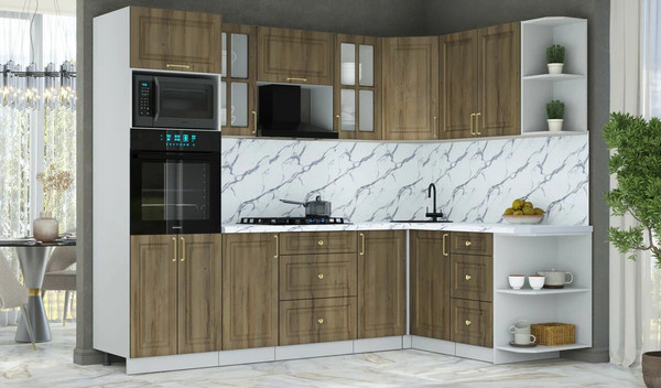 Изображение товара Кухонный гарнитур Интерлиния Мила Шато 1.68x2.6 ВТ PR (дуб вотан/дуб вотан/белый гранит)