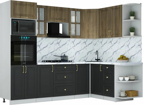 Изображение товара Кухонный гарнитур Интерлиния Мила Шато 1.68x2.6 ВТ PR (дуб вотан/черный/белый гранит)