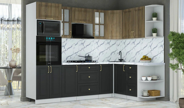 Изображение товара Кухонный гарнитур Интерлиния Мила Шато 1.68x2.6 ВТ PR (дуб вотан/черный/белый гранит)