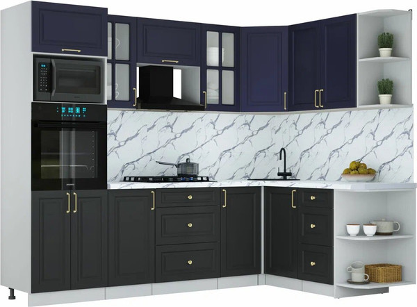 Изображение товара Кухонный гарнитур Интерлиния Мила Шато 1.68x2.6 ВТ PR (индиго/черный/белый гранит)