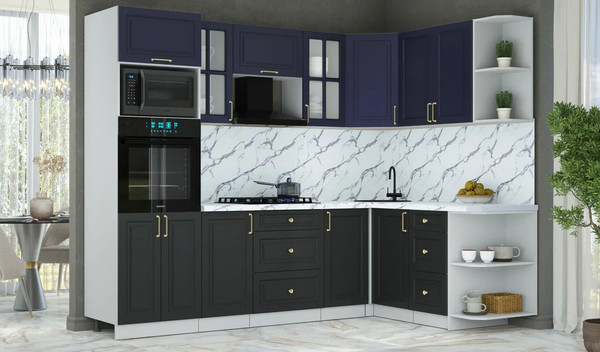 Изображение товара Кухонный гарнитур Интерлиния Мила Шато 1.68x2.6 ВТ PR (индиго/черный/белый гранит)